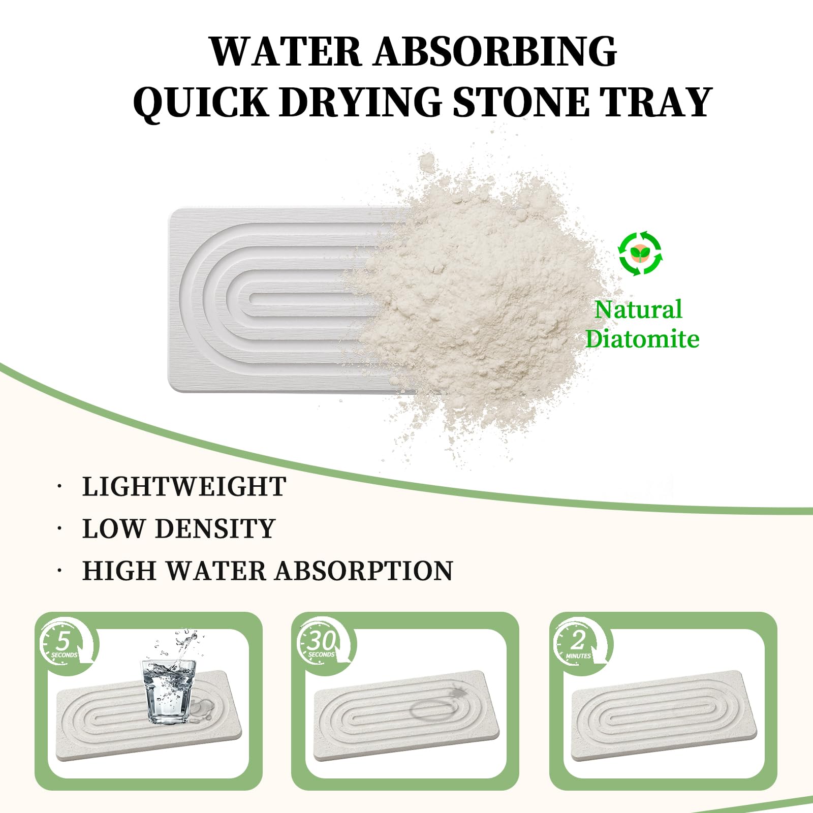 2 PCS Water Absorbing Diatomite Coasters, Stone Drying Mat for Kitchen Counter, Quick Dry Stone Mat Trays for Bathroom Kitchen Counter, Soap Dish Tray Used for Hand Soaps (White, 8.3" x 4") - 5