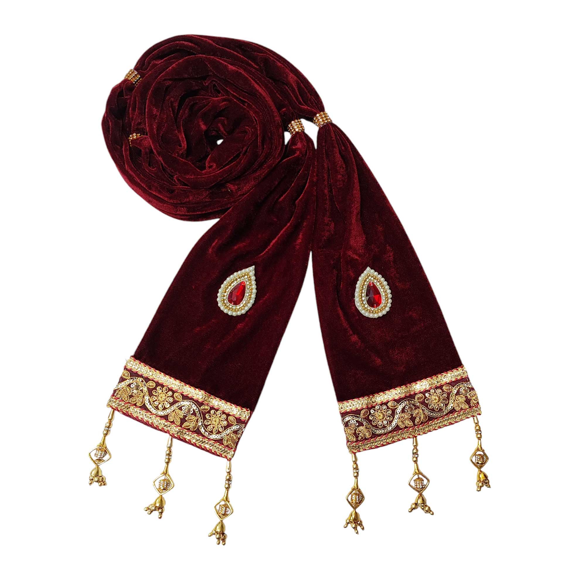 Men Solid Velvet Ethnic Sherwani Dupatta Paisley with Leaf Lace, Maroon (2.5 Mtr Length)-image-41