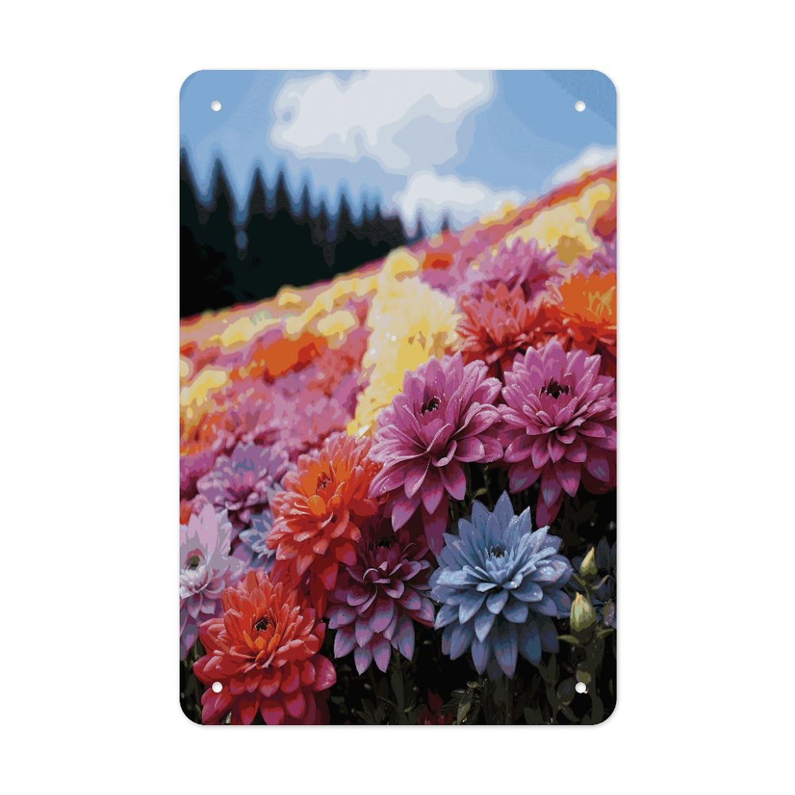 LDGSUPH Rainbow Flower Sea Wall Art Prints Folded Edge Iron Sheet Painting with Holes for Wall Prints Decorative Picture Metal Signboard Decor Painting for Outdoor Indoor Wall Decor
