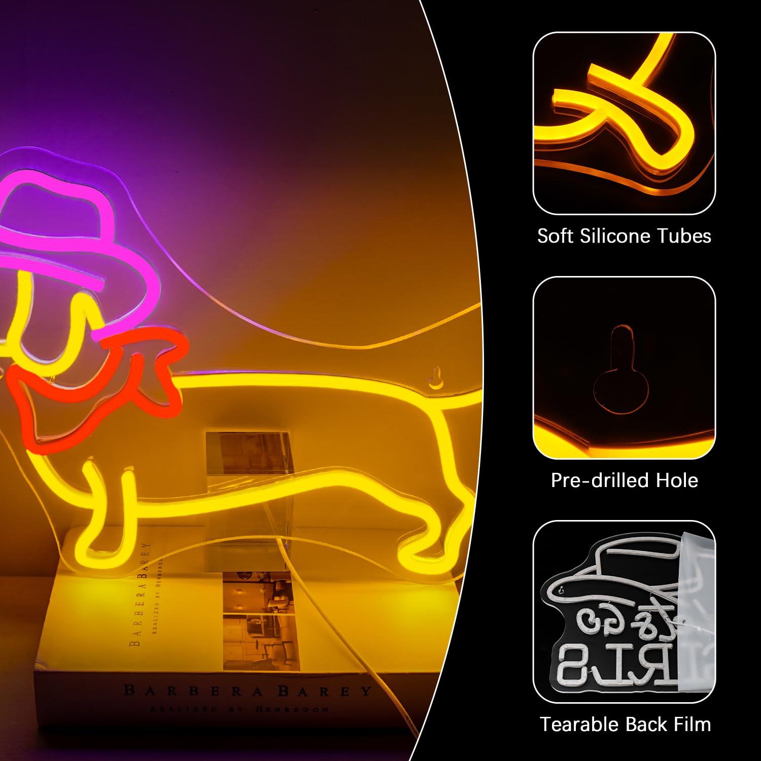 NOXET Cowdog Segno al neon Cane Segni al neon Dimmable per la decorazione della parete Segno al neon Segno LED con telecomando Luci a LED per la camera da letto Bar Partito Neon Segno del cane