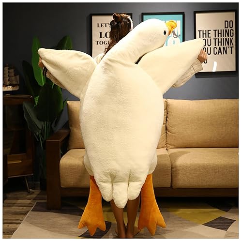 FIAEUGZKM White Giant Goose Stuffed Animal 190cm/74.8in/6.2ft Large Goose Plush Pillow Cute Soft Big Fat Duck Cuddly Plushie for Kids Adults Birthday Festival Gift Bed Home Decor Cushion