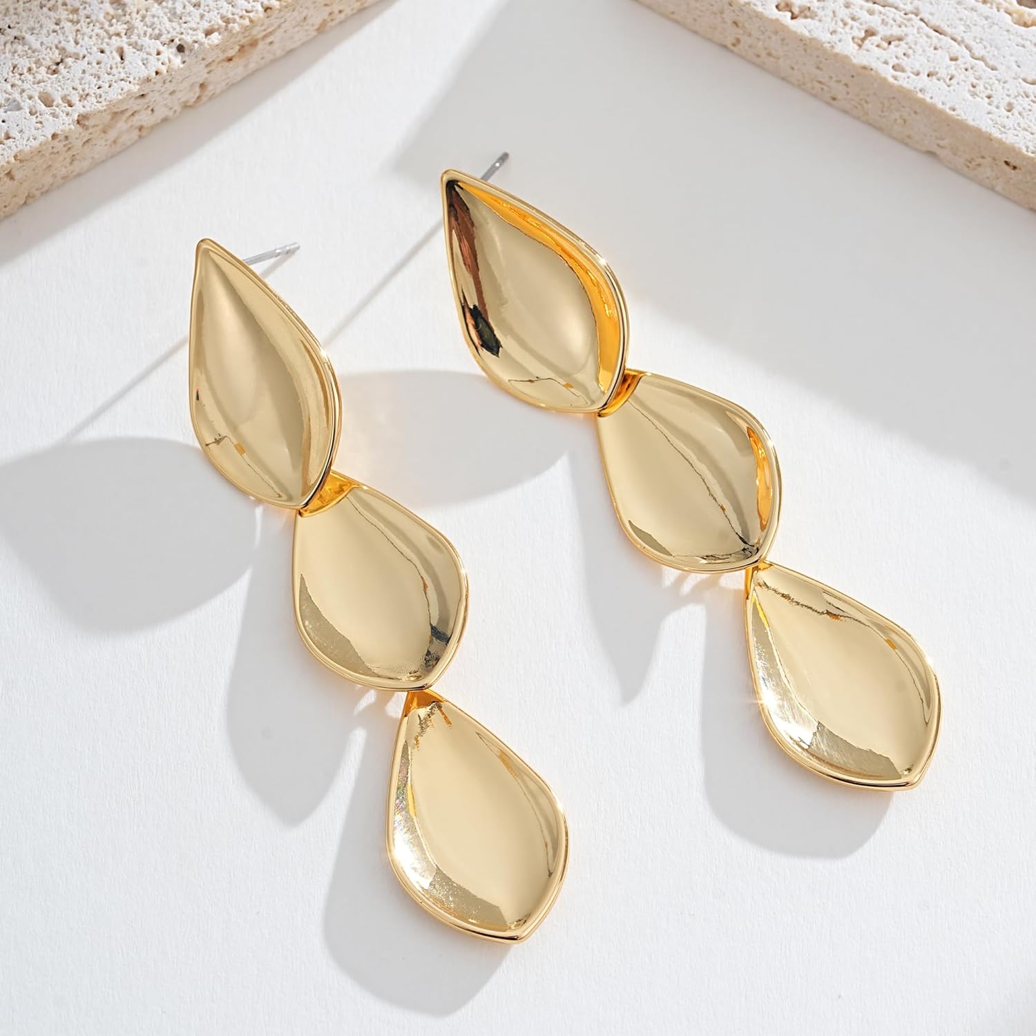 Gold Teardrop Dangle Earrings for Women 14k Gold Plated Large Teardrop Drop Earrings Polished Statement Jewelry Gift - Image 7