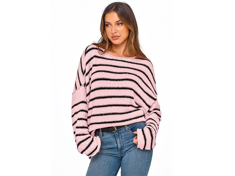 BTFBM Women's Striped Knit Sweaters 2026 Spring Fall Boat Neck Off
