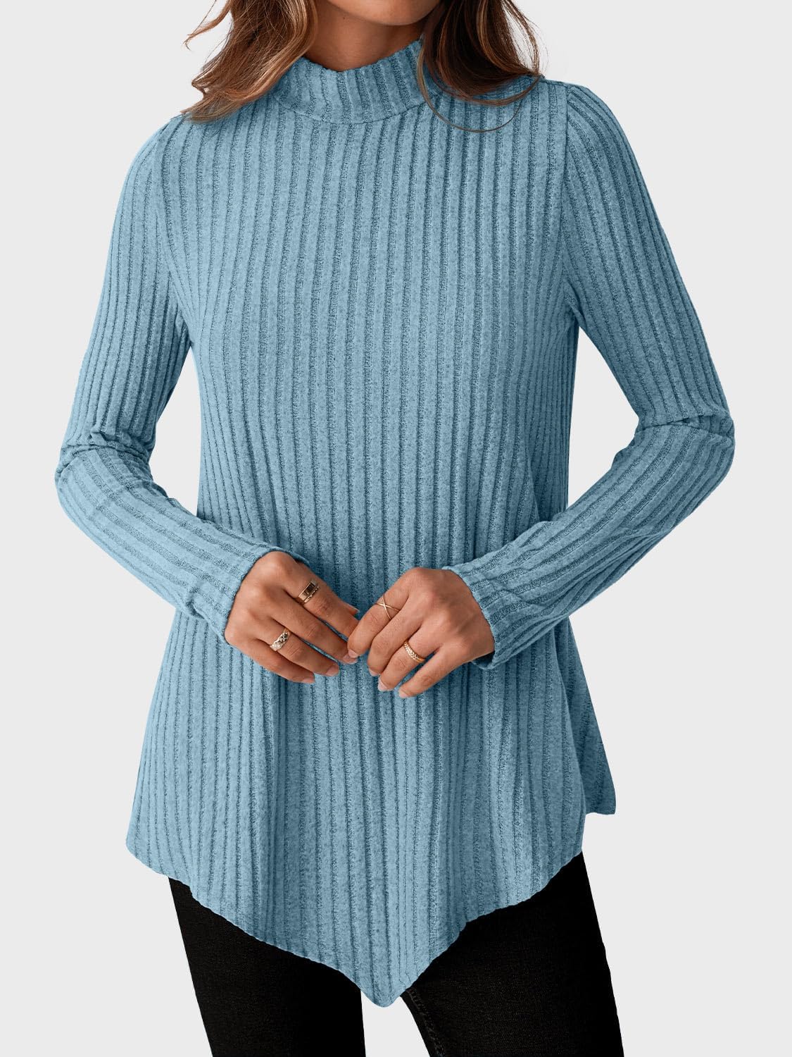 JUSTFASHIONNOW Mock Turtleneck Tops for Women Cozy Sweaters Trendy Long Sleeve Shirts Tunic Tops to Wear with Leggings - Image 2