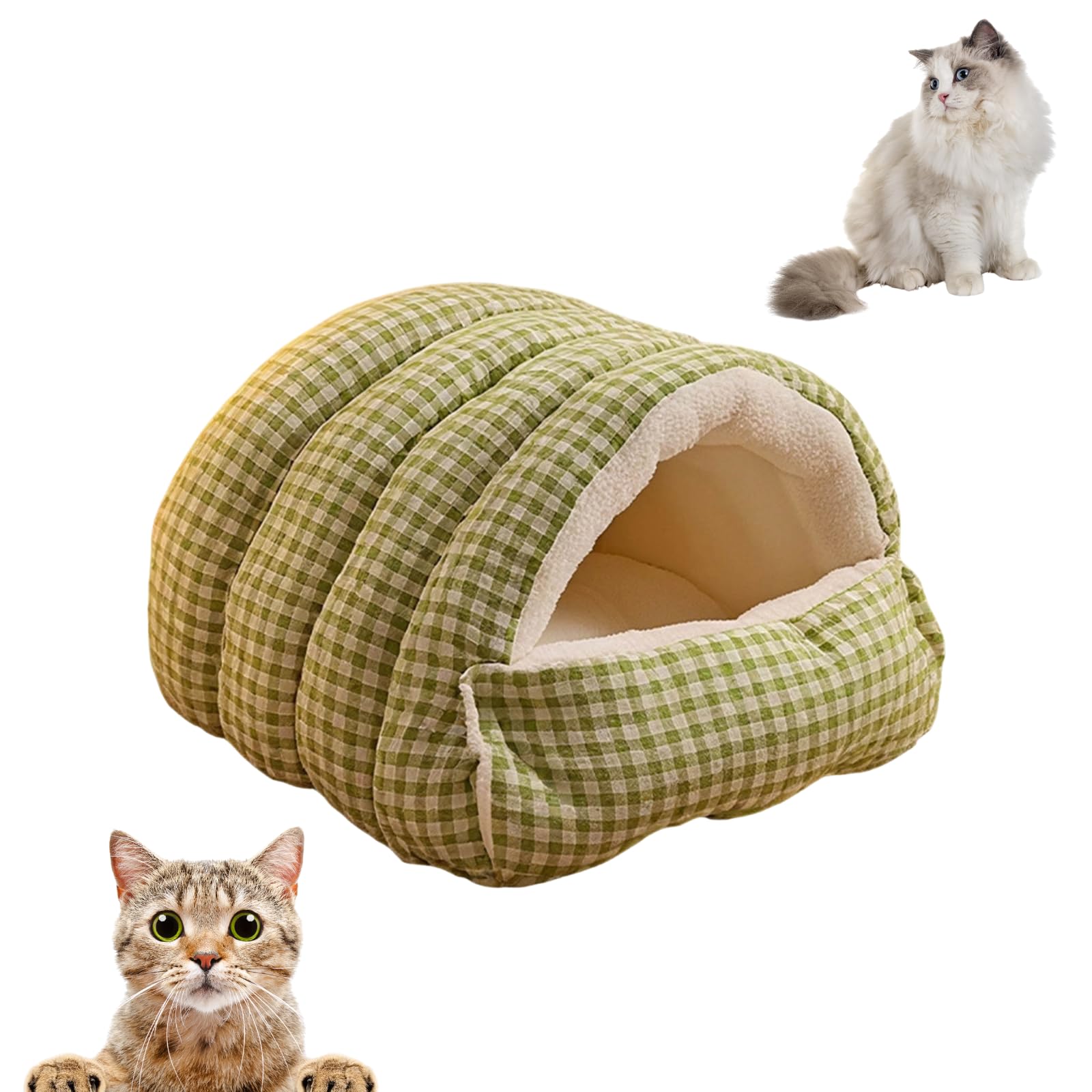 Cozy Monster Cat Bed, Cat Beds for Indoor Cats, Cat Cave Bed, Pet Tent with Removable Cushion, Warm Cave Nest, Sleeping Bed, Puppy House, Small Dogs, Washable Padding, Indoor Kittens (Green, L)