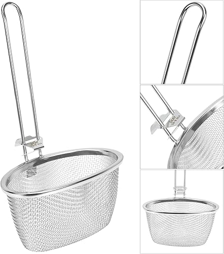 Miniatura 3 de Hemoton Cuchara coladora de olla caliente de acero inoxidable de 9.64 x 5.51 pulgadas, cuchara ranurada de malla fina con mango para colgar para