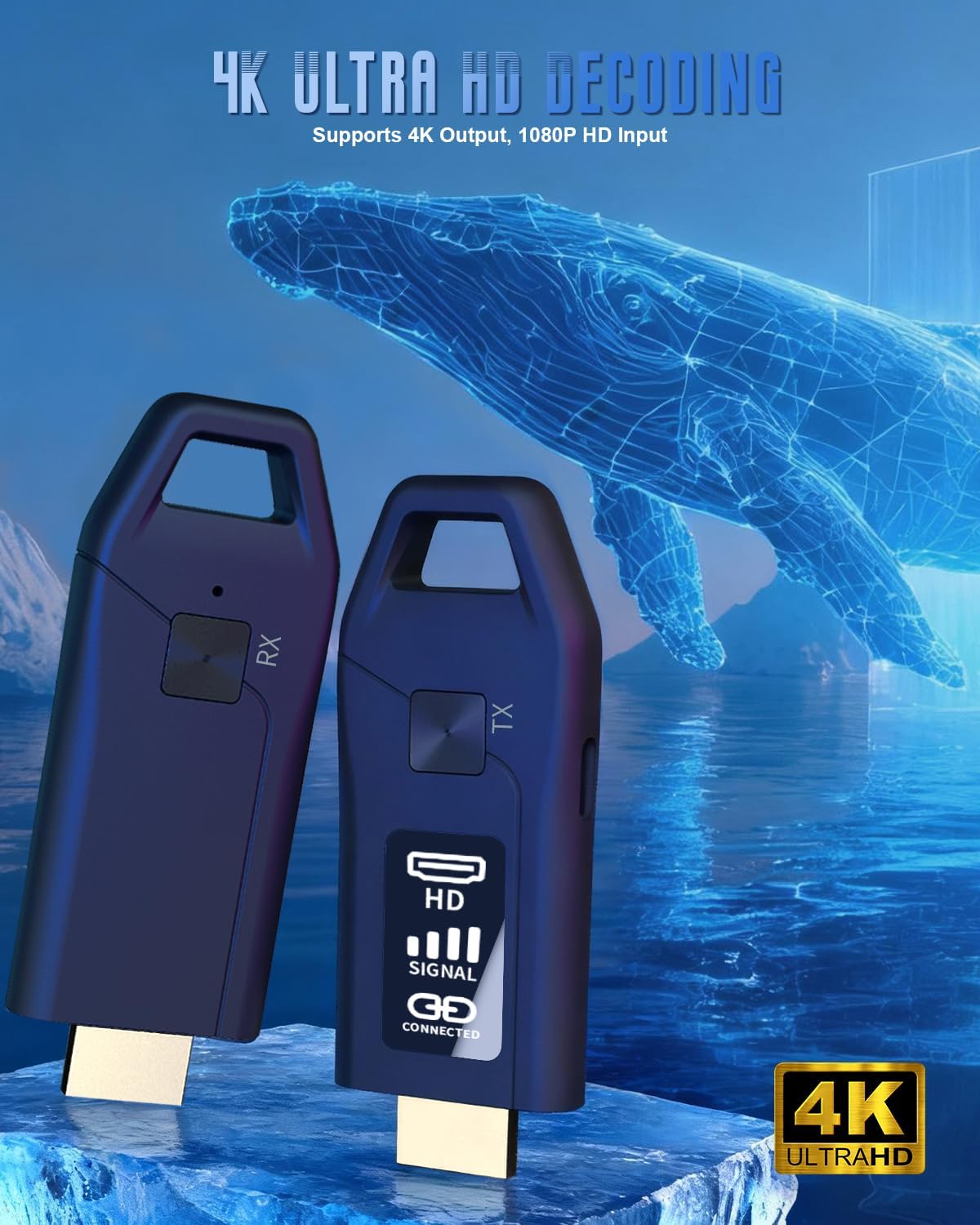 Wireless HDMI Transmitter and Receiver 328FT/100M, LED Display, 4K Decode 1080P@60Hz Ultra HD Video Output, Plug&Play 5G+2.4G for Video & Audio to Monitor from PC/Projector/TV Box