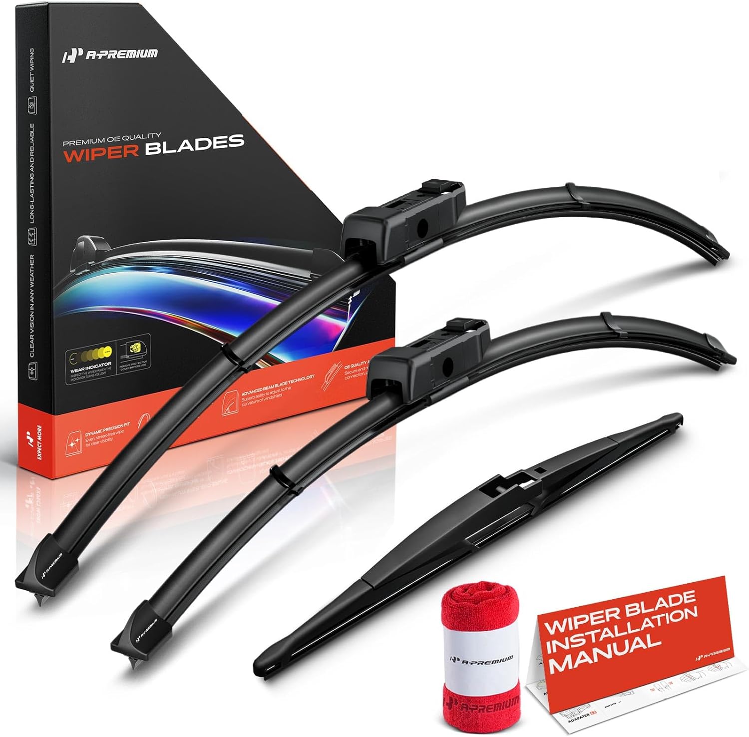 A-Premium 26"/20"/14" Windshield Wiper Blades Compatible with Dodge Hornet 2023-2024 - Front Rear Wipers Blade Set for TLPN/RL2 Arm Connector, with Wear Indicator & Towel (Pack of 3)