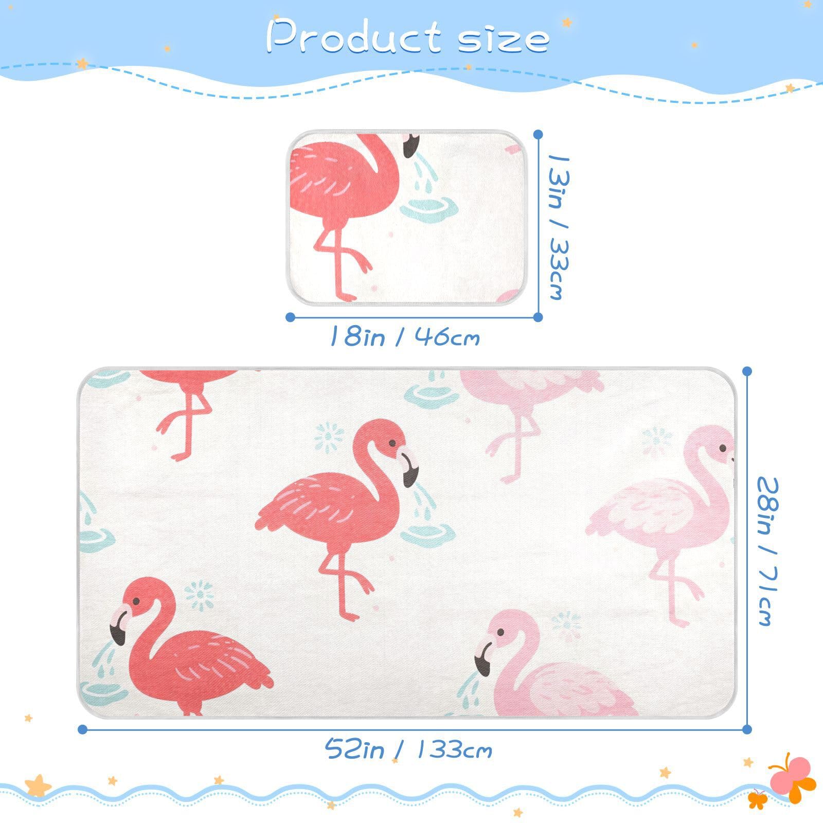 Bolaz Summer Sleeping Bed Pad, Red Pink Flamingo Pattern Cooling Mattress Set Breathable Bed Mat Ice Silk Mat + Pillow Cover for Toddler Boys Girls