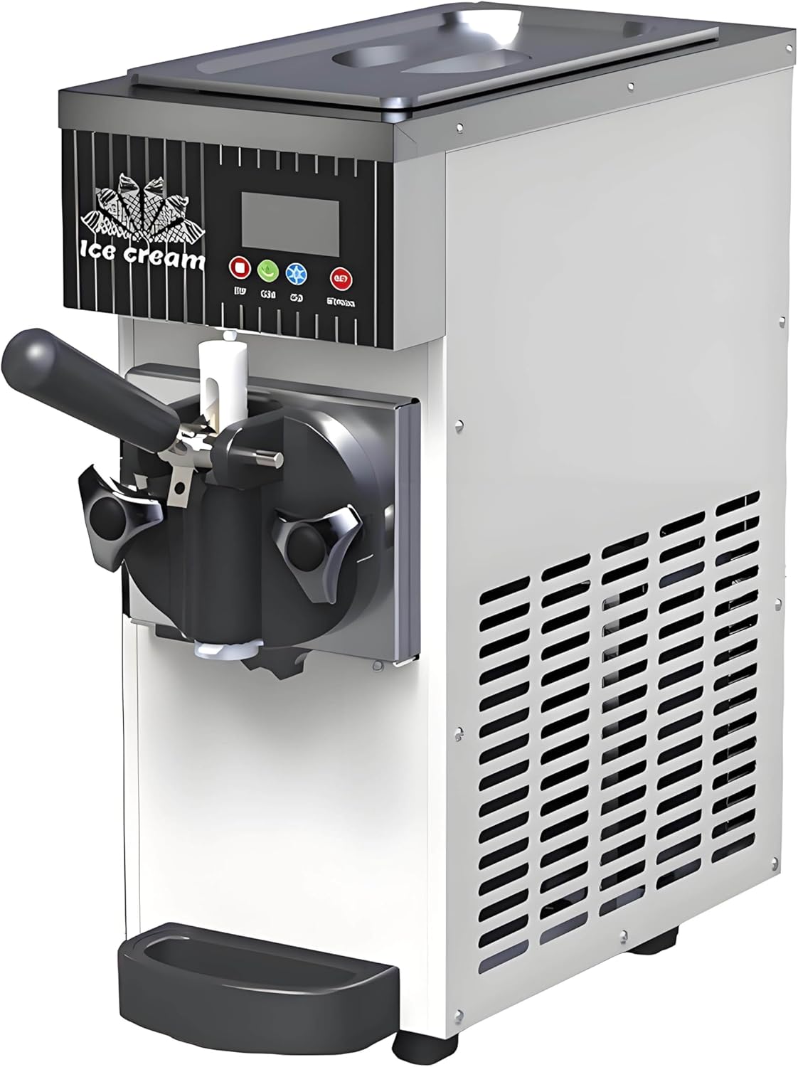 Single Flavor Commercial & Home Soft Serve Ice Cream Maker, with 2.5L Hopper & 1L Freezing Tank, 4-5kg/h Output, Pre-Cooling, Auto Clean, LCD Touch Panel, for Dessert Shops White