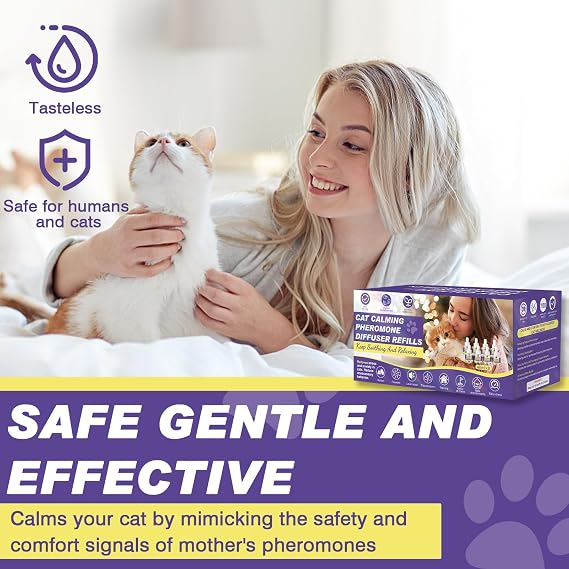 Cat Calming Diffuser Refills, 8 Pack Pheromones for Cats Refill Long-Lasting 240-Day Supply Pheromone to Calm Cat Soothing Anxiety Stress 48 ml/Bottle Compatible with Most Diffusers Plug in