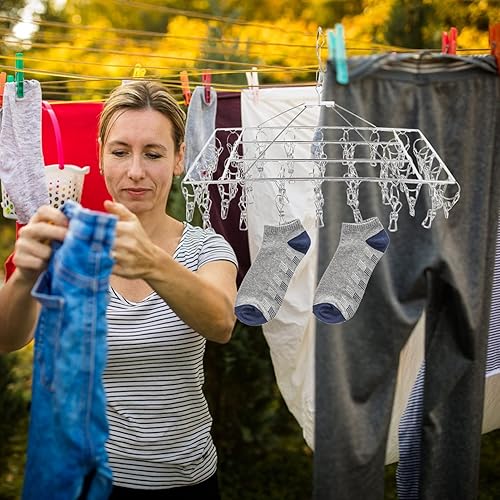 Miniatura 2 de LIFKOME Estante de ropa plegable para ropa de secado de ropa de los clips resistentes de acero inoxidable para uso doméstico