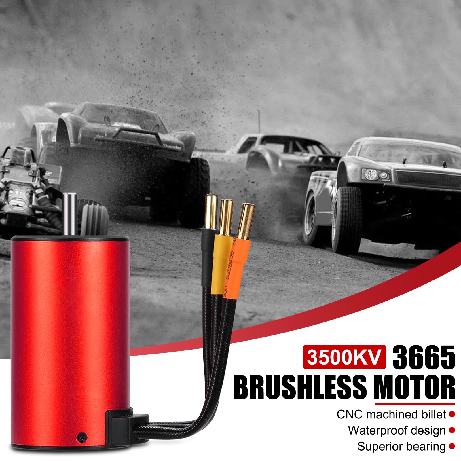 Gavigain Moteur Brushless RC, Moteur Brushless Drift Surpass 3665 2900KV 3500KV RC Brushless Motor Waterproof Brushless Motor for RC Car Accessory Part (3500KV)