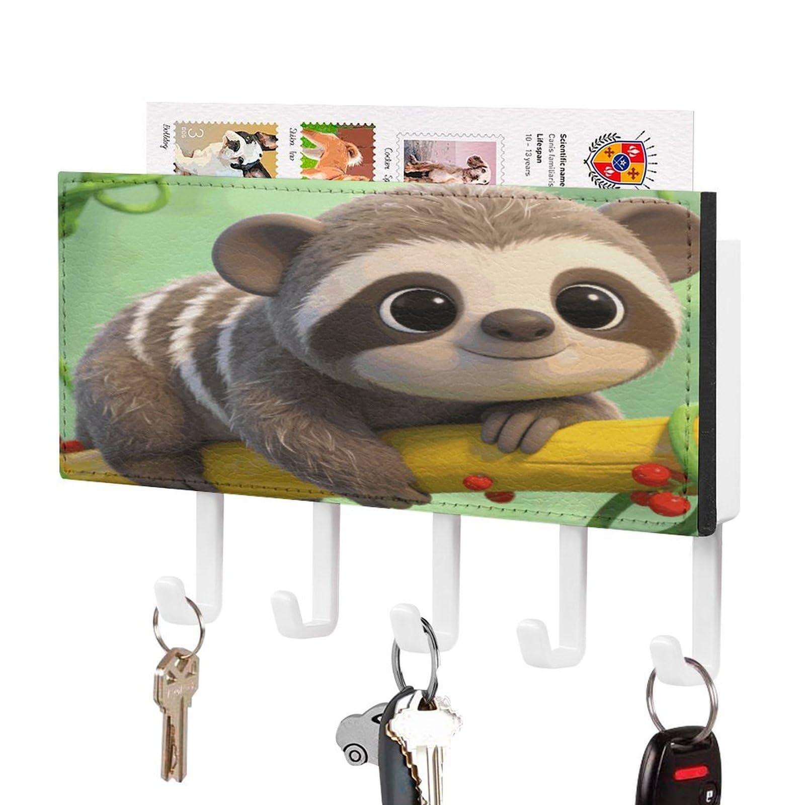 MUSM Sloth Key Holder for Wall,Mail Organizer Wall Mount with 5 Hooks,Easy Installation Key Rack for Home Decor, Hallway, Entryway, Appartment