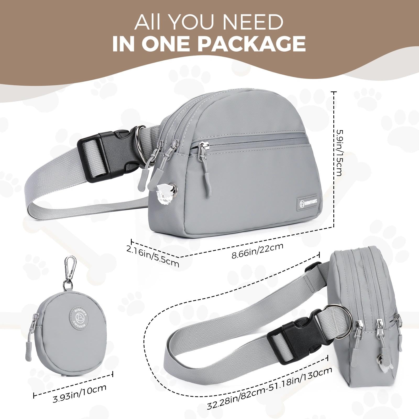 Pochette à friandises pour chien avec distributeur de sacs à déjections canines intégré et support de sac à déjections | Fournitures essentielles élégantes pour le dressage des chiots |