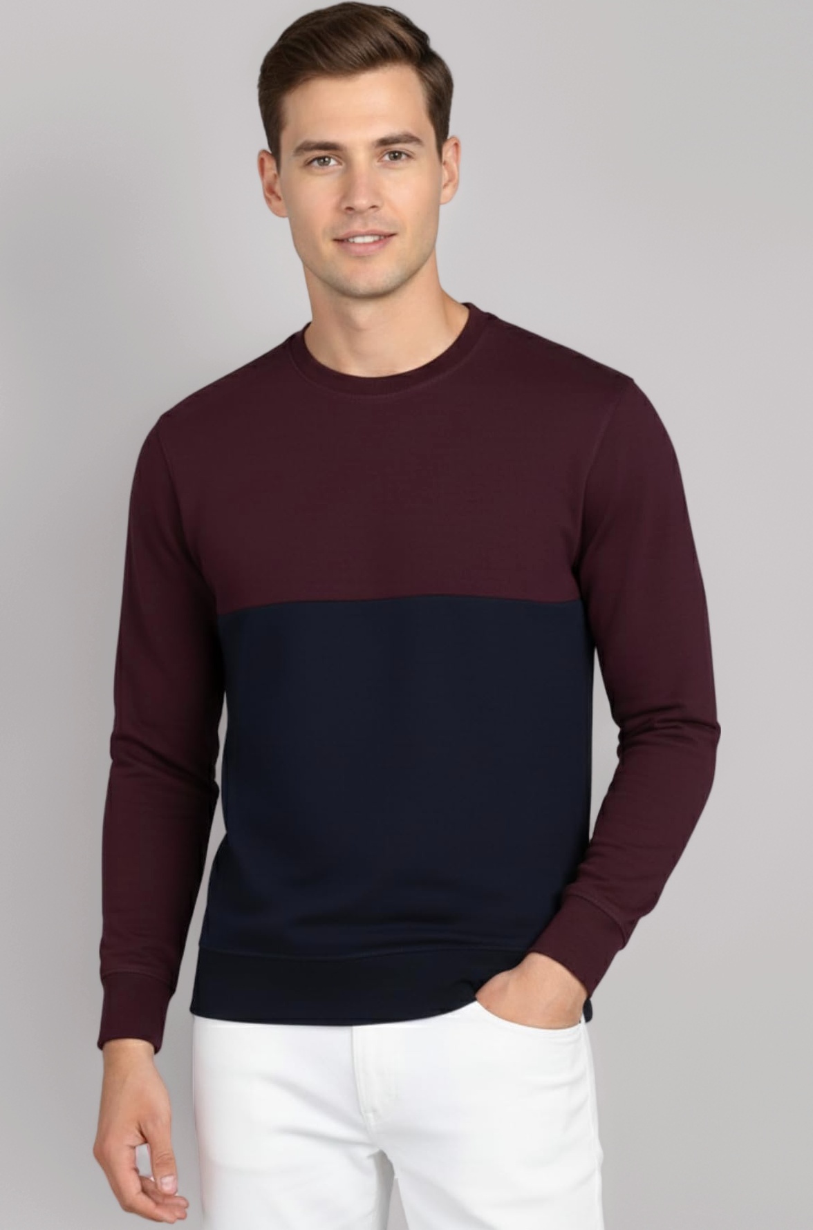 Alan Jones Clothing Men's Crew Neck Colorblock Pure Cotton Sweatshirt