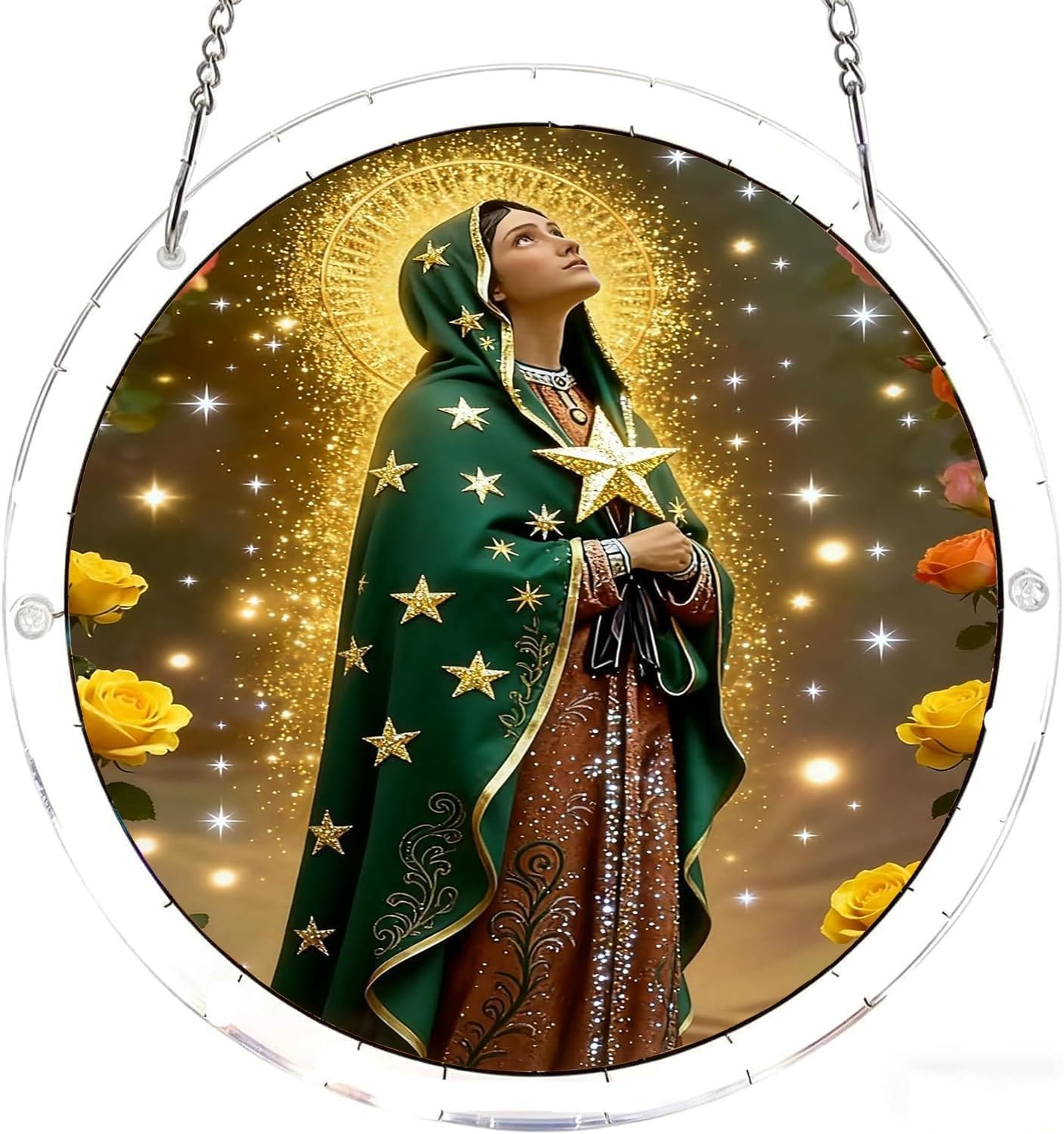 Religious Virgin Mary Acrylic Jigsaw Puzzles Suncatcher, 8.2 Inch Window Hanging Suncatcher Acrylic Puzzle, DIY Home Decor Art Gift