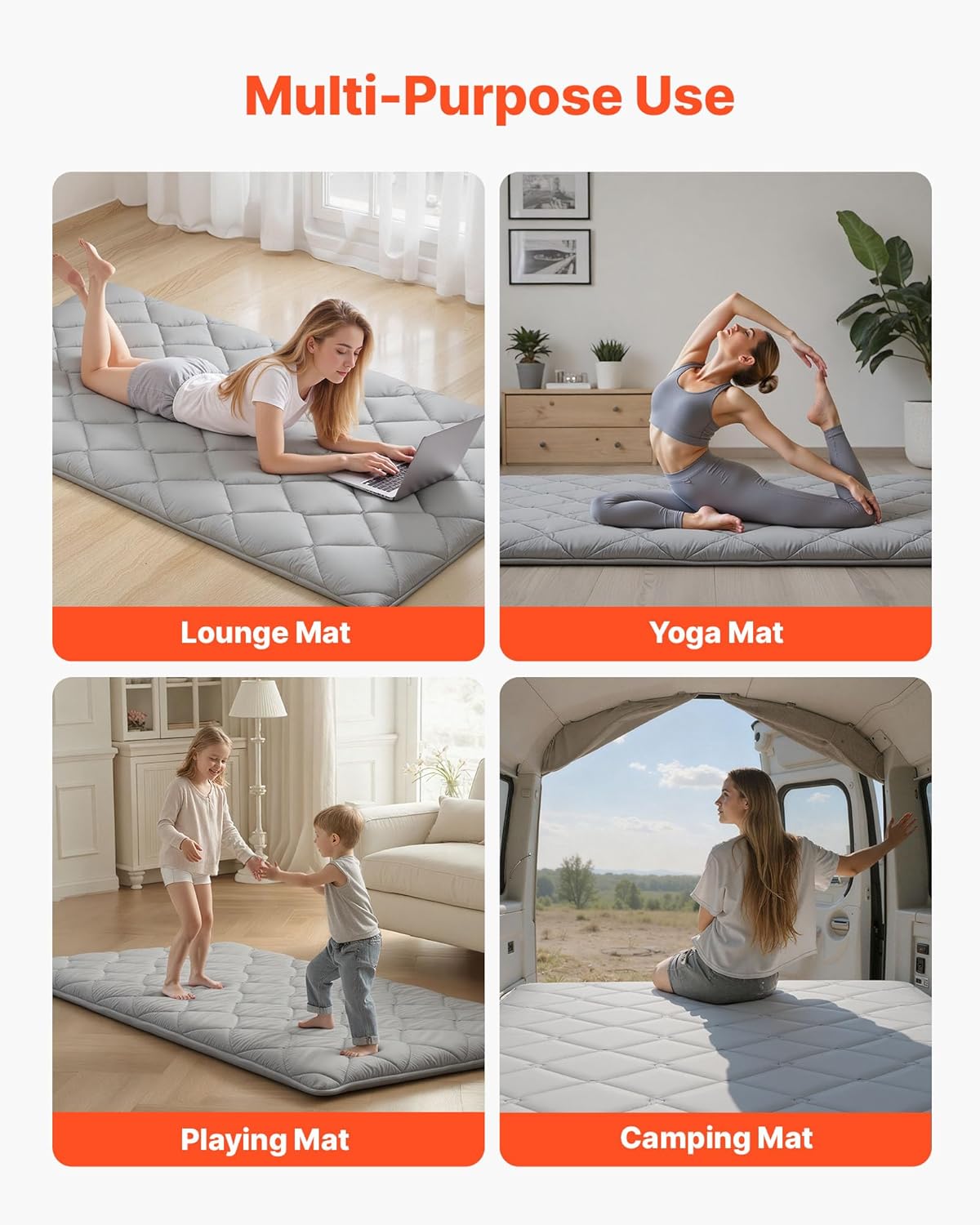 VEVOR 9-Layer Japanese Futon Mattress, 3.5" Thick Twin Tatami Mat, Foldable Roll Up Mattress for Sleeping with Storage Bag, Portable Floor Mattress for Camping Dormitory Yoga, Gray