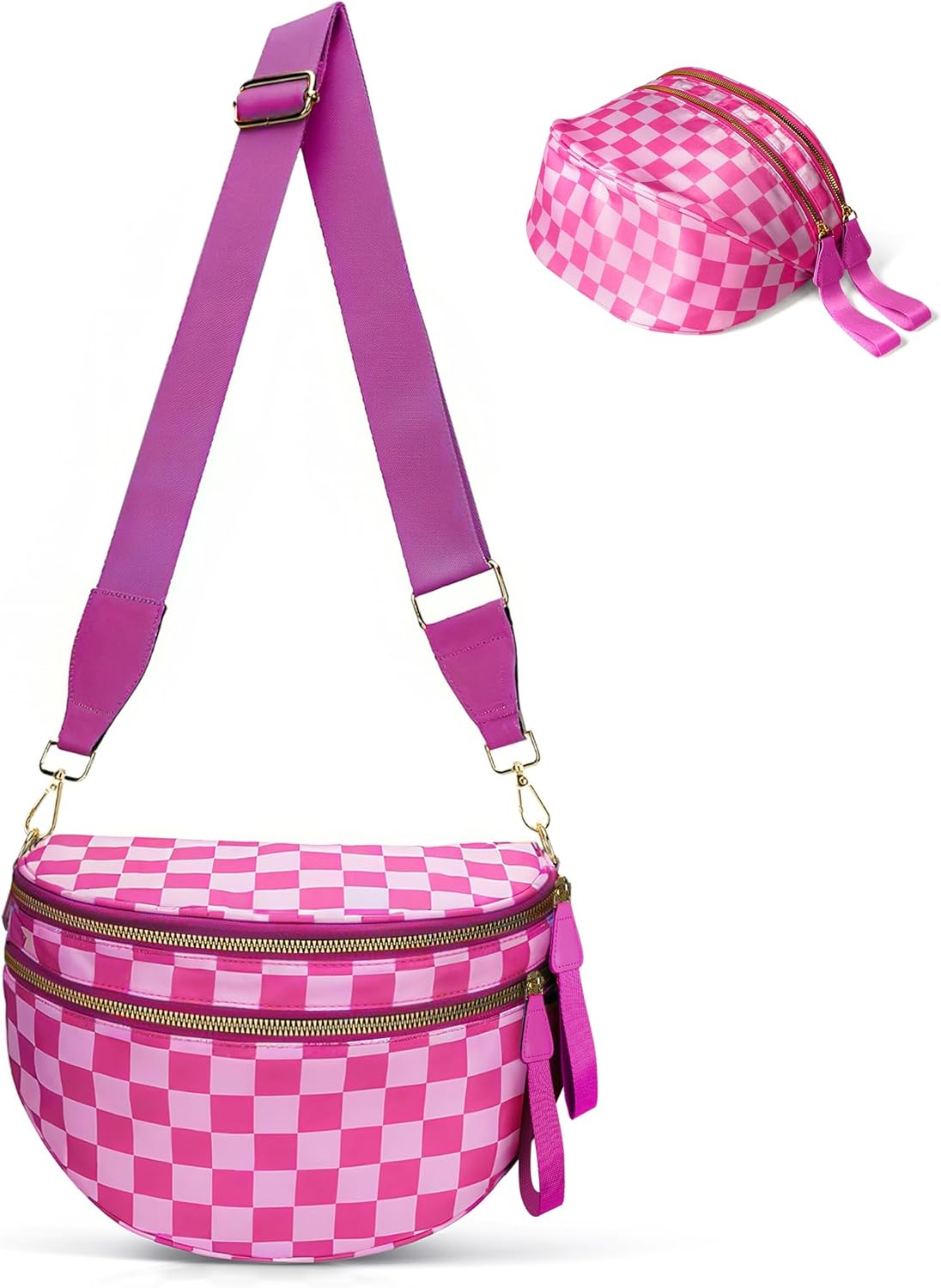Checkered Crossbody Bag Bum Bags for Women, Spacious Nylon Fanny Packs Belt Wallet (red checkered)