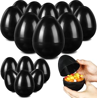 Leitee 24 Pack 4" Large Black Fillable Plastic Eggs, Blank Paintable Empty Detachable Eggs Bulk for DIY Crafts, Party Favors, Easter Hunting, Gift Packaging, Home Decoration