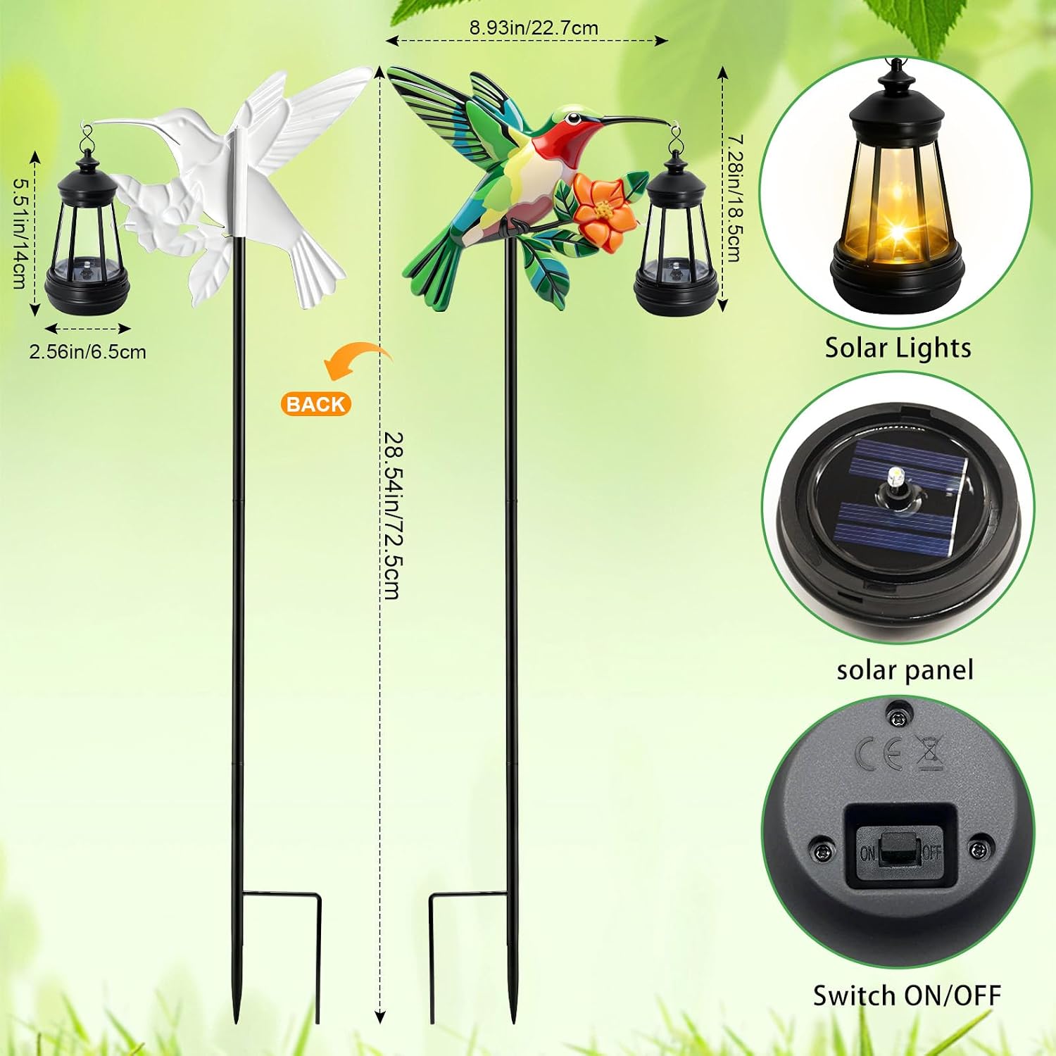 2 Pack Hummingbird Solar Garden lights Outdoor Waterproof, Gifts for Women Mom Grandma Daughter, Stake lights with Solar Lantern, Hanging Solar Lights, Solar Path Light Yard Outside Patio Garden Decor