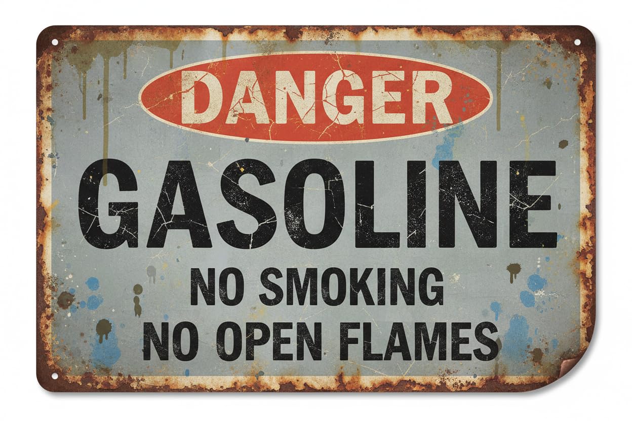 Wall Decor Osha Danger : Gasoline, No Smoking, No Open Flames - Hazmat Chemical Safety Sign Metal Sign 8 X 12 Inches Clear Signage For S, Fences Vintage Signs Aluminum Plates Printed