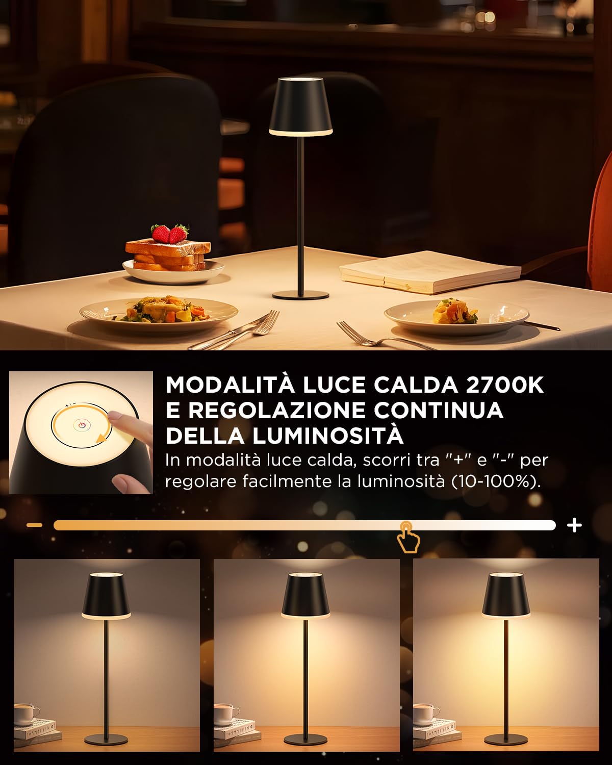 NIBSHOOM Lampada da Tavolo Senza Fili Dimmabile,5200mAh Lampada da Tavolo Ricaricabile con Luce Calda e RGB,Altezza Regolabile e IP54 Impermeabile per Esterno,Camera da Letto,Sala da Pranzo(2 pezzi)