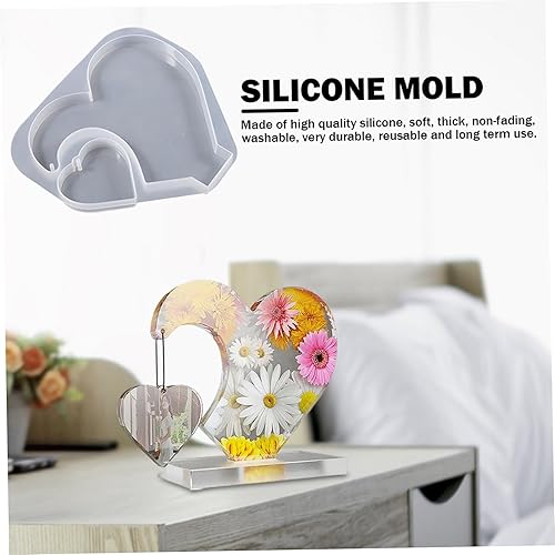 Miniatura 3 de Moldes de resina de silicona, 2 unidades, marco de fotos de corazón 3D, moldes de resina con forma de amor, soporte de fotos, moldes de fundición de