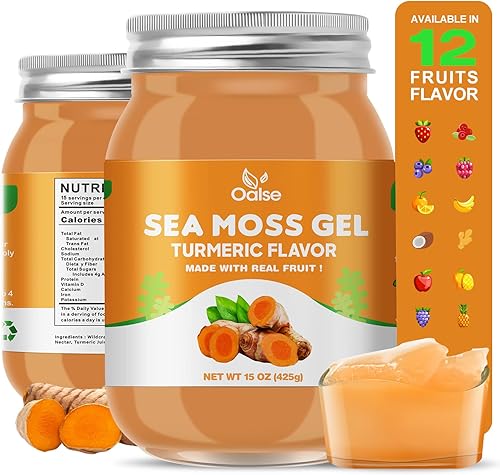 Miniatura 1 de OALSE Gel de musgo marino irlandés de 18.5 onzas con sabor a cúrcuma, gel orgánico de masa marina con 92 minerales y vitaminas, sin OMG, sin gluten,