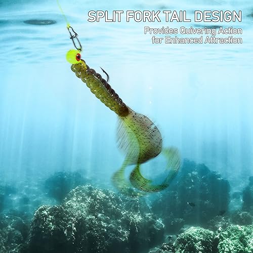 Miniatura 10 de Dr.Fish Paquete de 10 señuelos de pesca suaves de grub, cebos de plástico suave de 3 pulgadas, gusanos de pesca, cebos de cola de cinta, cebo de