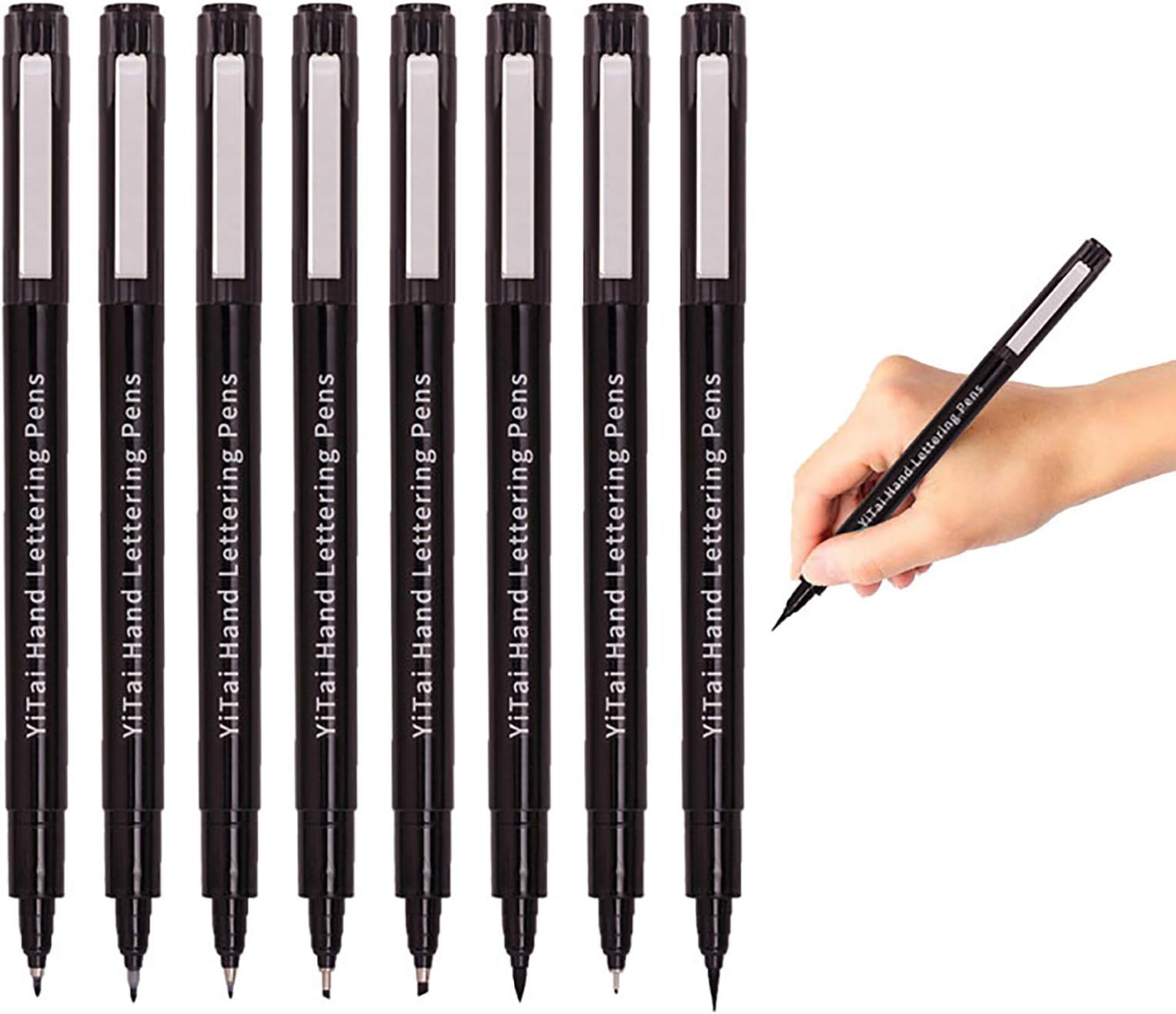 Hand Lettering Pens, 8 Size Caligraphy Brush Pens Art Markers Black Ink Set for Beginners Writing, Sketching, Drawing, Cartoon, Caricature, Illustration, Scrapbooking, Bullet journaling