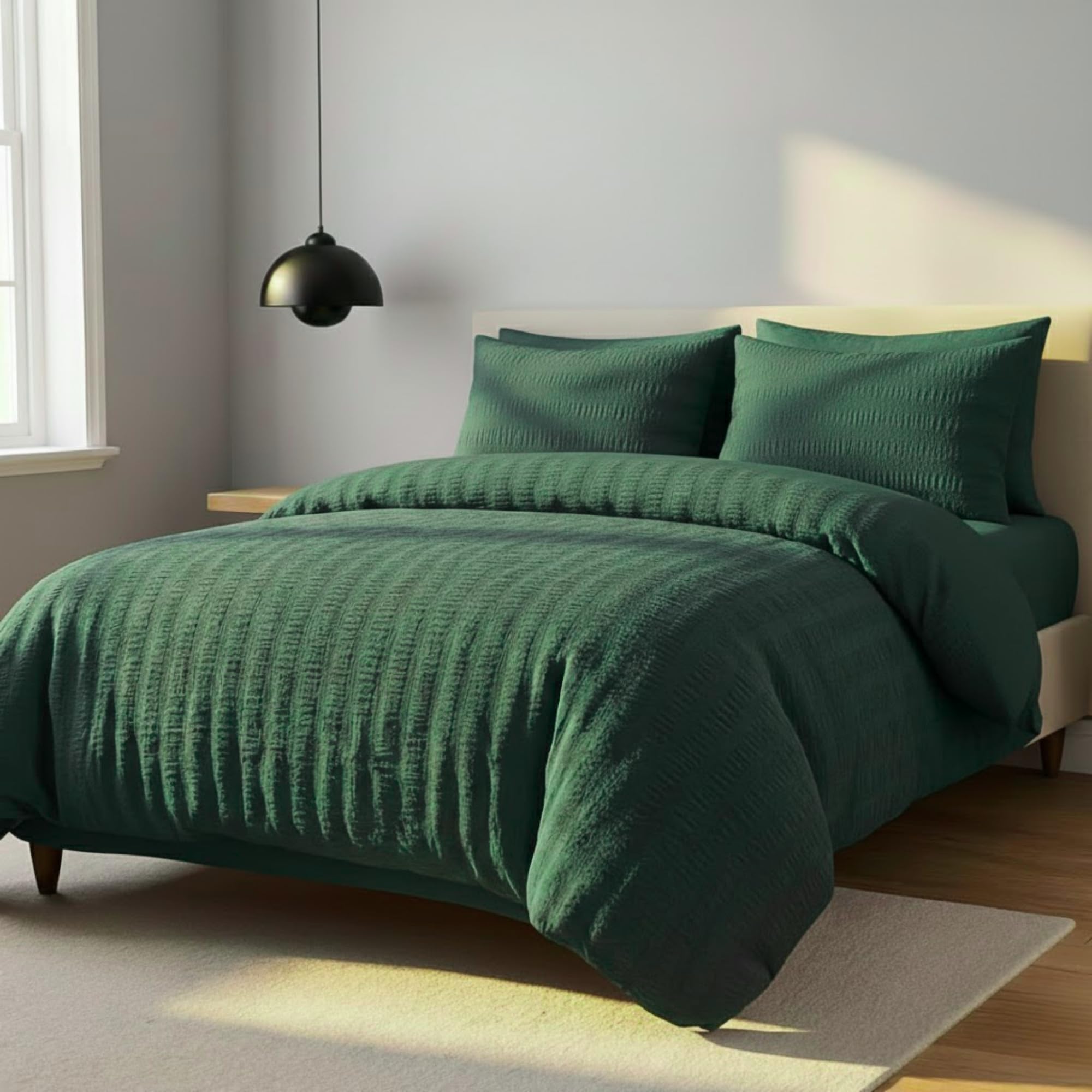 Z&A Homz Z&A Bedding Single Seersucker Duvet Cover Emerald Green - Breathable & Washable Comforter with Pillowcases - Luxury Soft Brushed Microfiber Quilt Cover - Easy Care Comforter Set — image 1