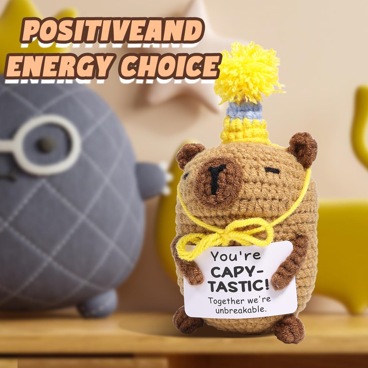 AICase Positive Capybara Crochet Animals Graduation Gifts Fathers Day Dad Gifts from Daughter Son Wife Emotional Support Nuggets Inspirational Handmade Birthday Gifts for Women Men Mom Girls Boys Fans