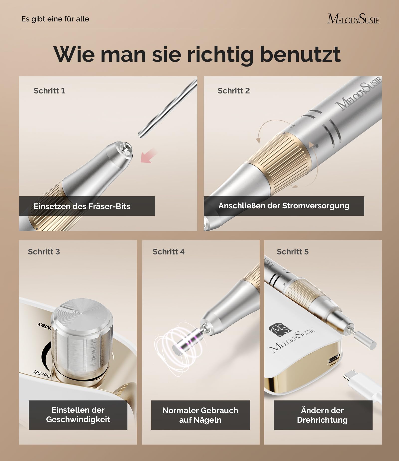 MelodySusie Tragbarer Nagelfräser 30000 RPM, SC320F Professionelle Kabellose Elektrische Nagelfeile für Acrylnägel Gel Polieren Entfernen, Efeile Nagelset für Maniküre Salon Zuhause (Weiß/Gold)