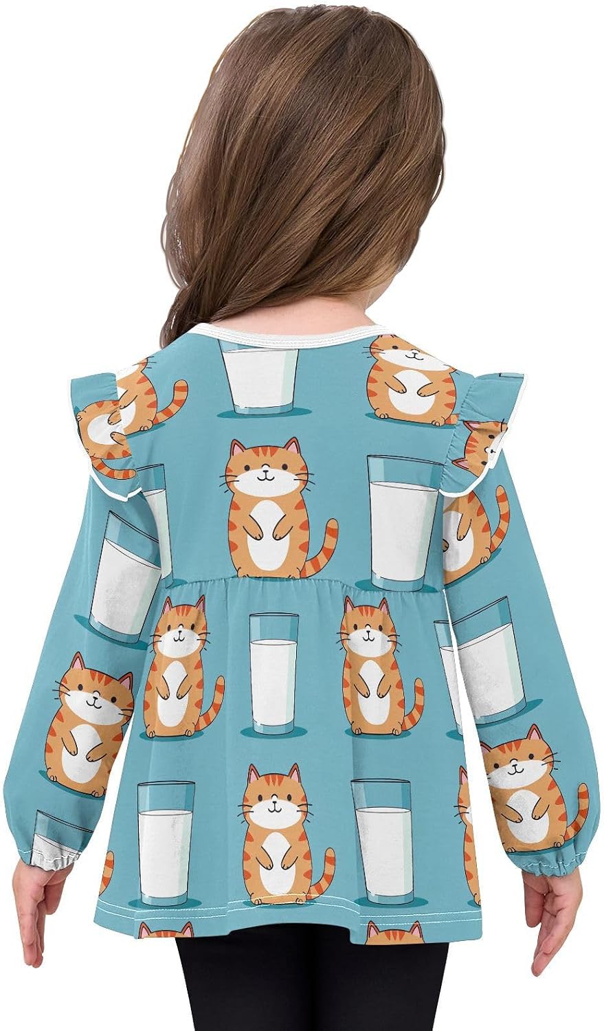 visesunny Toddler Clothes for Girls Cute Orange Cat Milk Long Sleeve Fall Shirts Cotton Top with Ruffle Collar