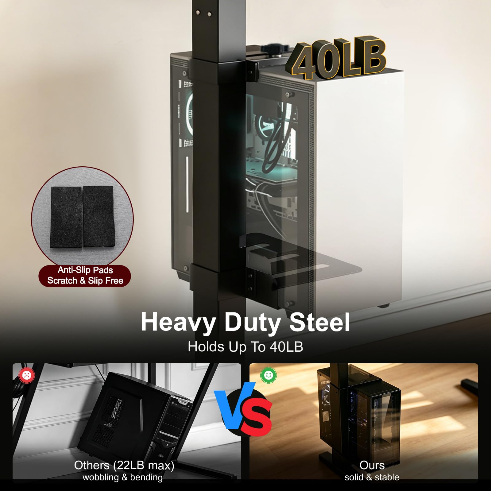 Verstellbare PC Halterung Unter Schreibtisch Ohne Bohren,Belastbar 40 LB,PC Halterung für Höhenverstellbaren Schreibtisch,PC Tischhalterung mit Schutzpolstern,für Büro, Zuhause, Klassenraum