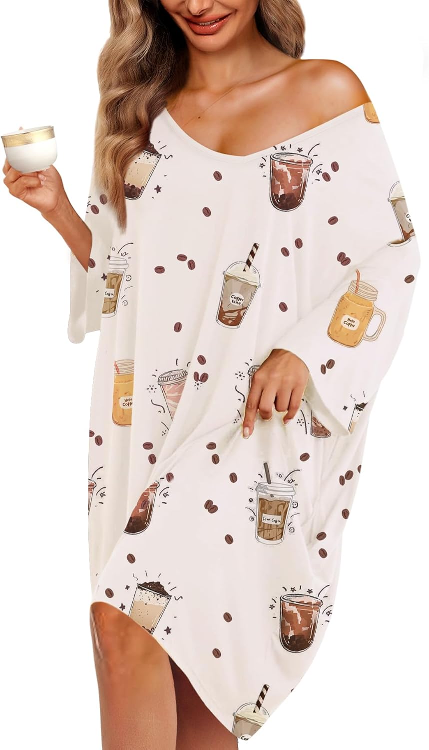 KFUBUO Plus Size Nightgowns for Women V-Neck Sleep Tshirts Dress Pjs Lounge Short Sleeves Sleepwear With Pocket Fit S-5XL - Image 6