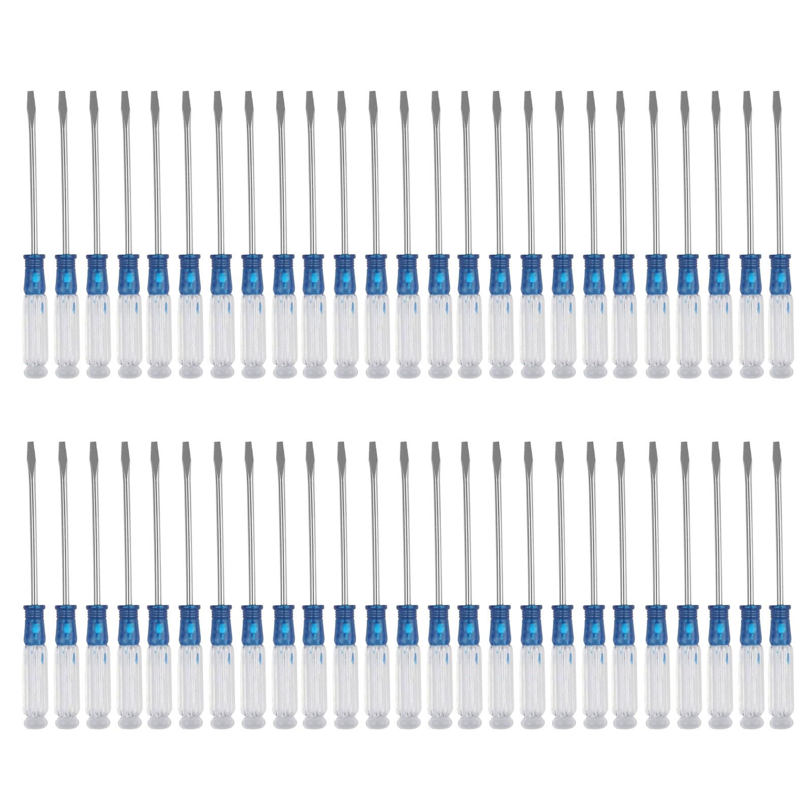 50Pcs Flat & Slotted Bit Screwdriver with Crystal Handle for Daily Repairs and DIYer Projects Steel Construction Slotted Screwdriver