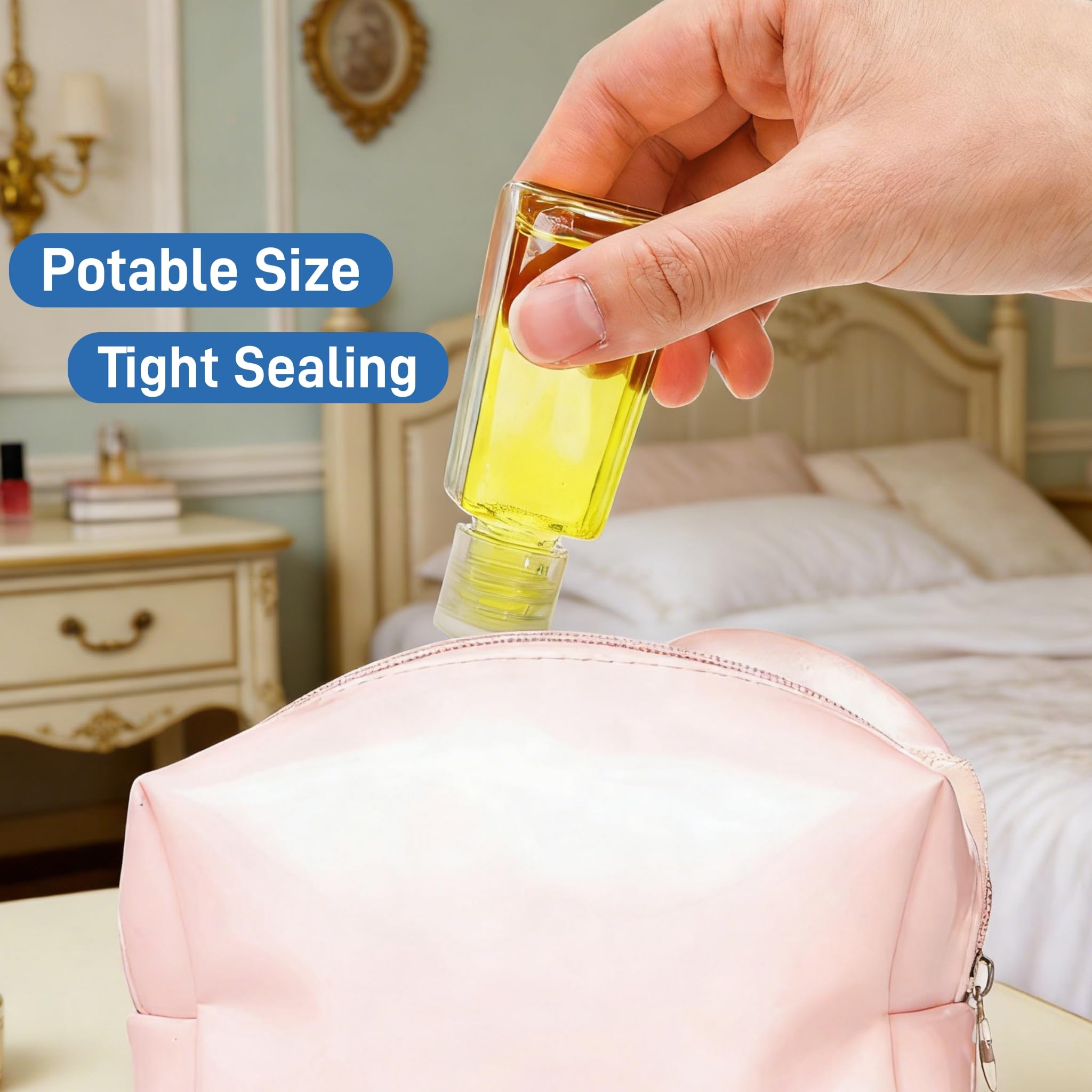 100 Pack 1 oz Clear PET Travel Bottles with Flip Cap, Refillable Toiletry Containers