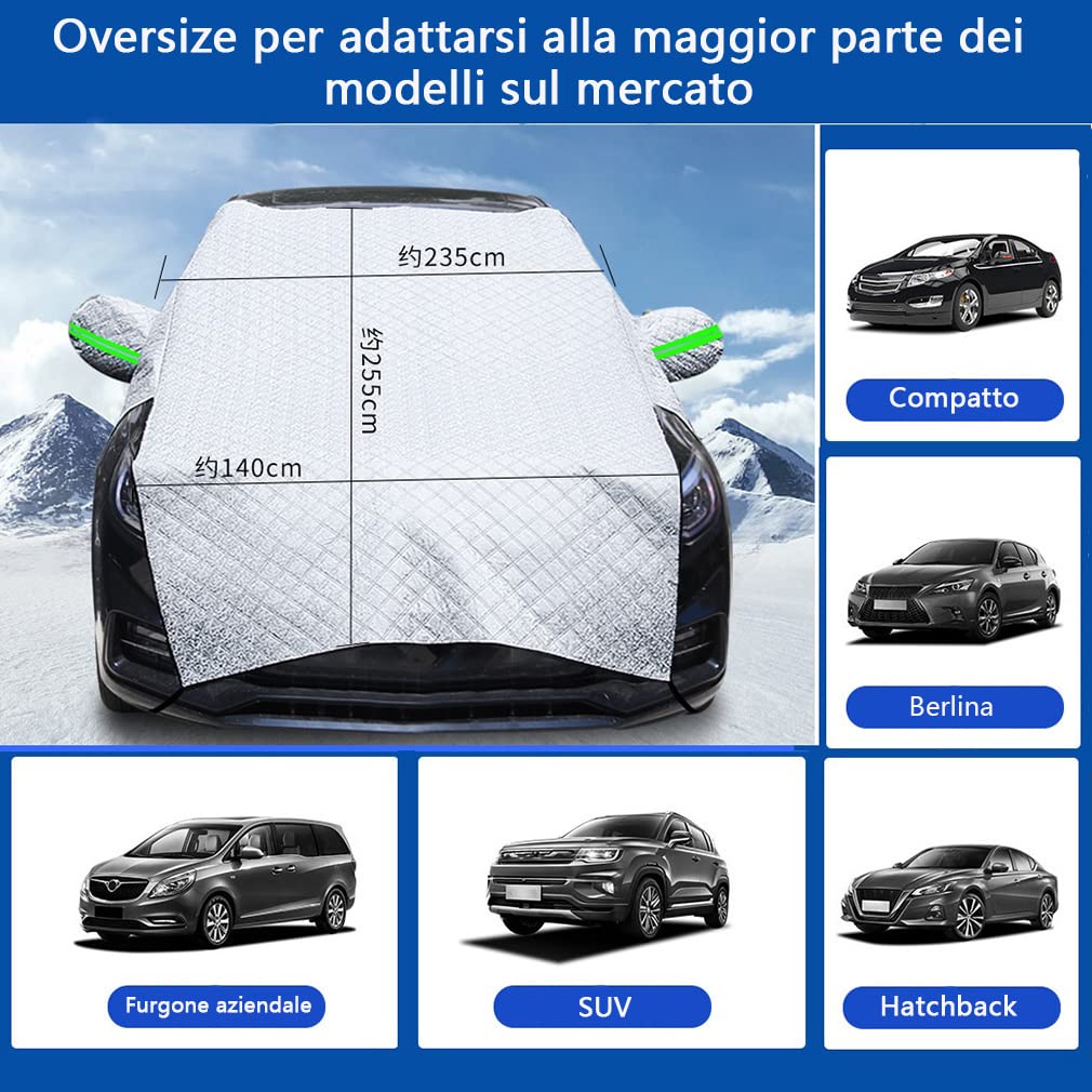 Copertura per Parabrezza per Auto,Protezione Parabrezza Antighiaccio con Copertura Specchietto Retrovisore,Visiera,Protezione per Neve,Ghiaccio,UV E Gelo,Facile da Installare-Super Large Size