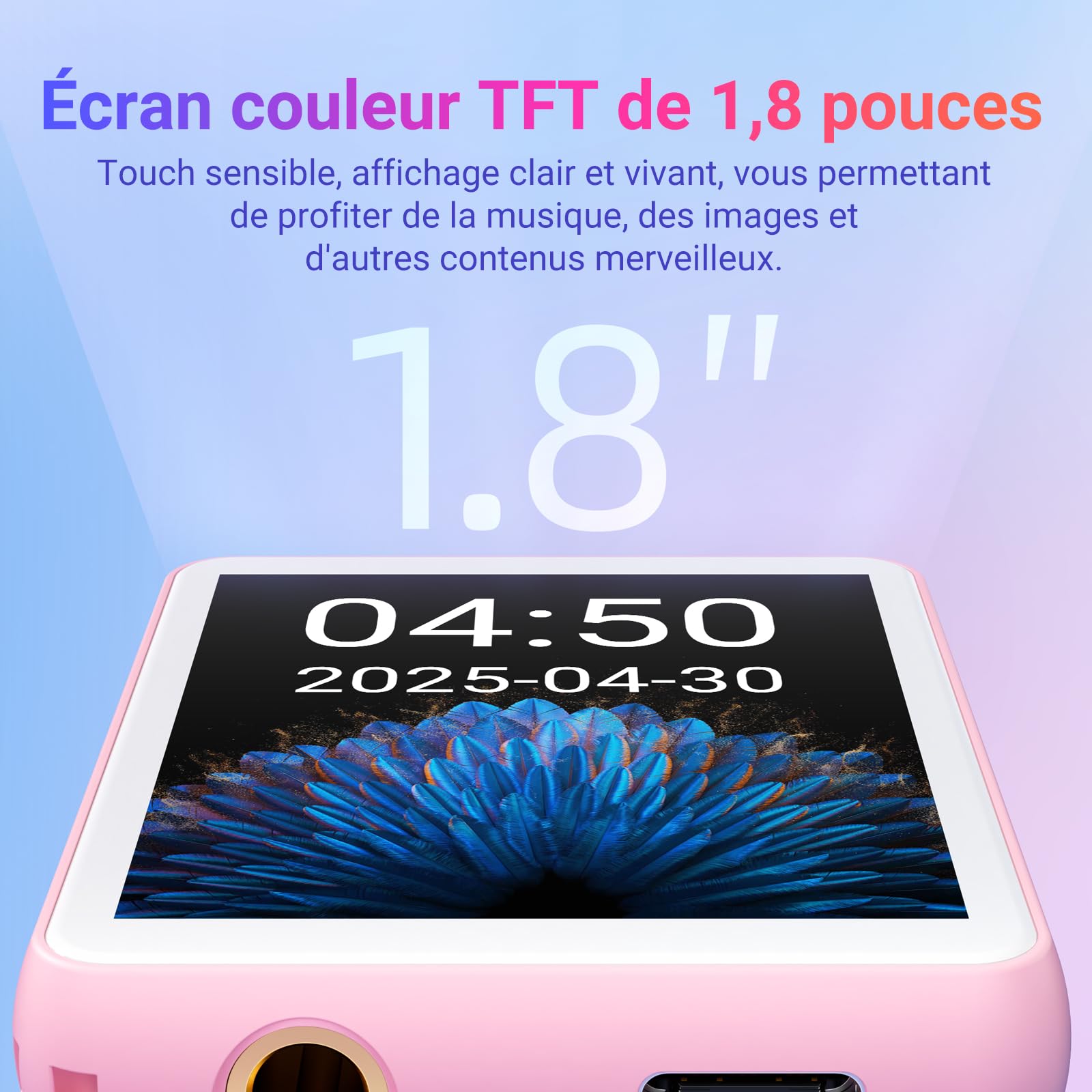 Lecteur MP3 Bluetooth, 128 Go Lecteur de Musique, Haut-Parleur Intégré et Radio FM, Mini écran Tactile de 1,8'' MP3 - Parfait pour Enfants et Les Sports (Rose)