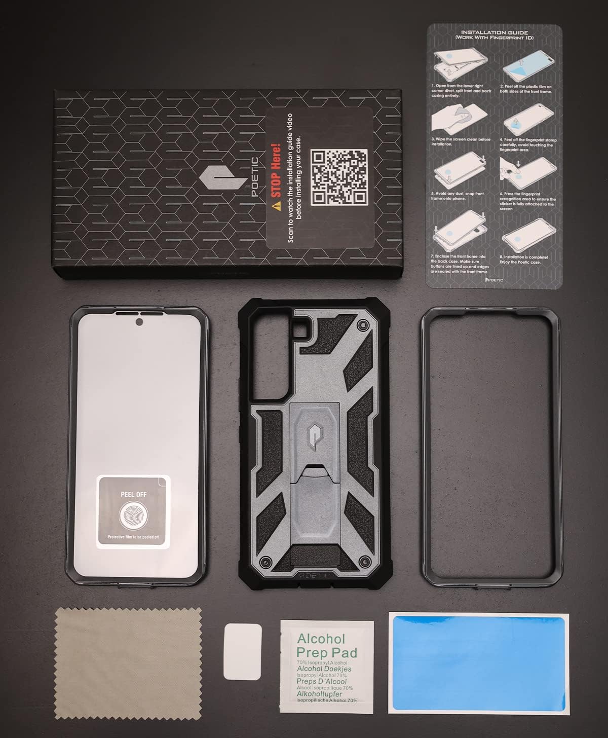 Poetic Spartan Case for Samsung Galaxy S22 5G 6.1 inch, Built-in Screen Protector Work with Fingerprint ID, Full Body Rugged Shockproof Protective Cover Case with Kickstand, Metallic Gun Metal