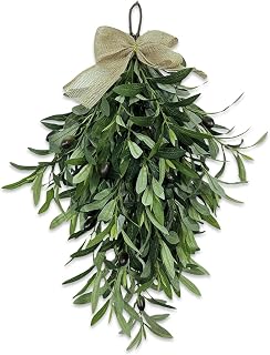 Premium 24" Artificial Olive Branch Teardrop Swag – Realistic Faux Greenery Wreath for Front Door, Wall, Home & Year-Round Decor – Farmhouse Rustic Floral Accent for Indoor Outdoor (1)