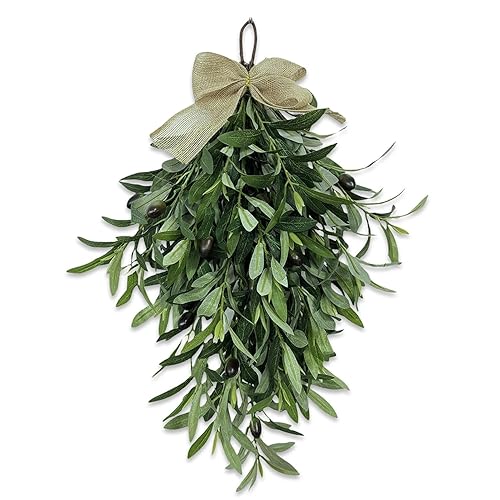 Premium 24" Artificial Olive Branch Teardrop Swag – Realistic Faux