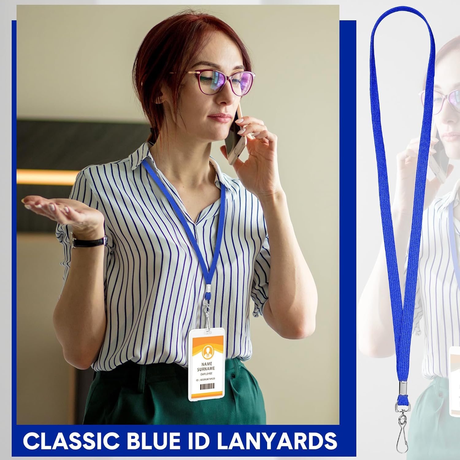Geyoga 200 Pcs Blue Lanyards Bulk for ID Badges Neck Straps Office Card Lanyards Holders with Clip for Women Men Kids Work - Image 5