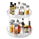 KEWUZY 2 Pisos Plato giratorio para cocina, Cocina Especias organizador de armarios Multifunción Transparente para Botellas, Cosmético, Armario, Despensa, Baño-23cm
