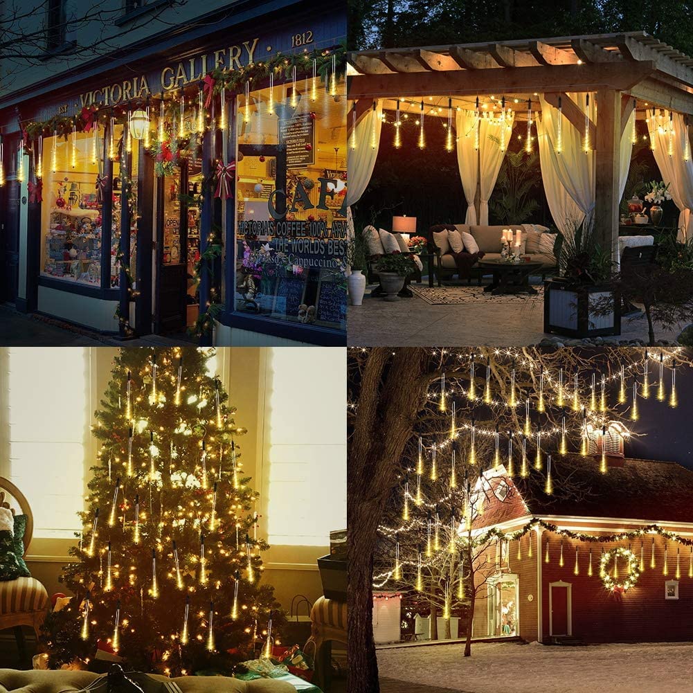KINGCOO Solar Meteorschauer Regenlichter, Wasserdichte 30cm 10 Tube 360LEDs Schneefall Regentropfen Weihnachten Lichterketten für Hochzeit Party Garten Außen Innen Dekoration (Warmweiß)