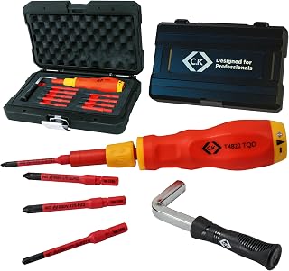 C.K Dexpress VDE Adjustable 1.2 – 6.0 Nm Torque Screwdriver Set, Up to 10x More Accurate, 10pc Electricians Kit, ISO 6789 Calibrated, 9 Slim Bits inc. RCBO Tool, Hard Toolbox Case, CK Tools, T4822 TQD