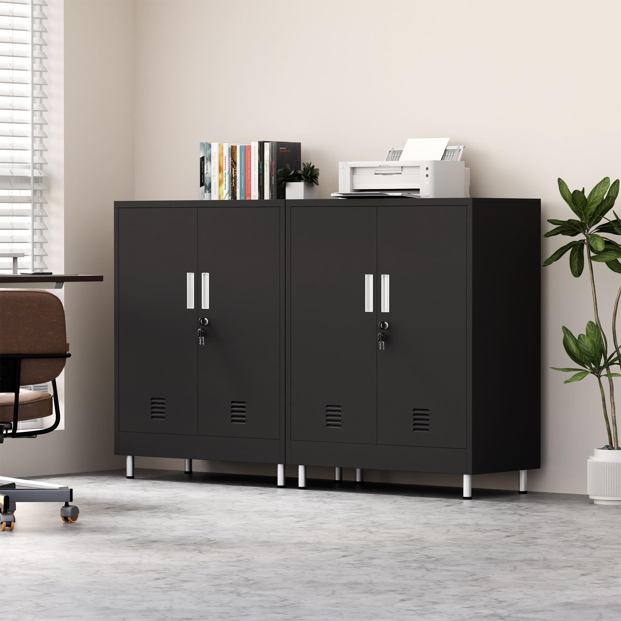 JINGUR Armoire de Rangement en métal avec Portes verrouillables et étagères réglables, Petite Armoire de Rangement verrouillable pour Maison, Bureau, Garage, Garde-Manger, entrée, Salon (Noir)