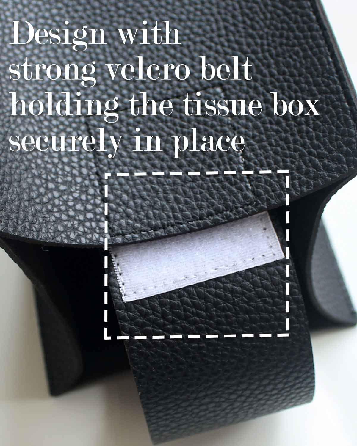 Tissue Box Holder Rectangular Leather – with Bottom Belt [, Bla]